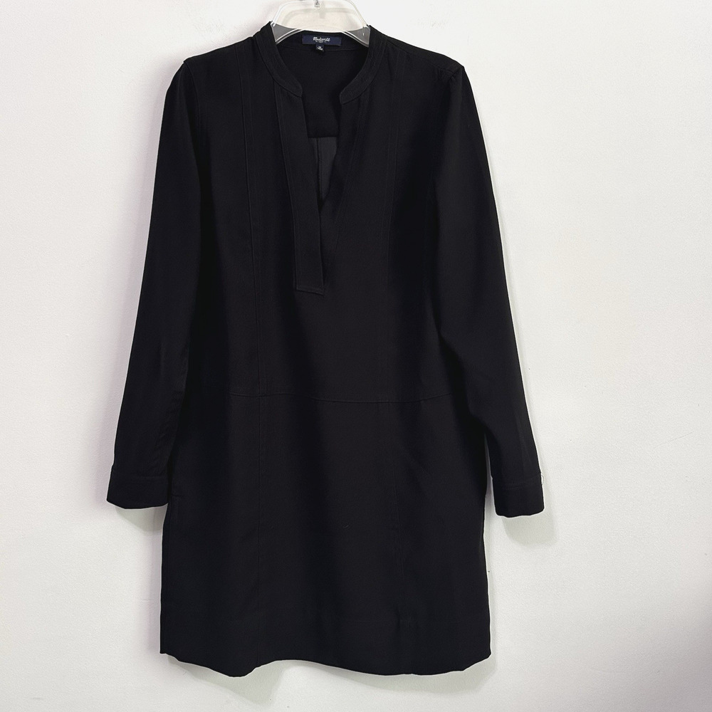 Madewell Dress M Editor Black Tunic Shift Minimalist Pockets Career Work V Neck